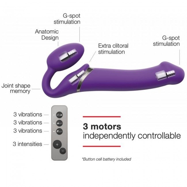 Безремінний страпон з вібрацією Strap-On-Me Vibrating Violet XL, діам. 4,5 см, пульт ДК, регульовани , SO3827 SO3827 фото