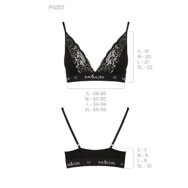 Еластичний топ з мереживом Passion PS001 TOP S, black , SO4177