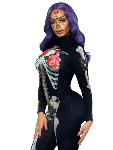 Комбинезон скелет с цветочным принтом Leg Avenue Floral skeleton catsuit S , LA87066S