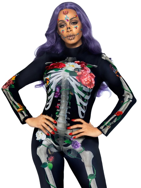 Комбинезон скелет с цветочным принтом Leg Avenue Floral skeleton catsuit S , LA87066S