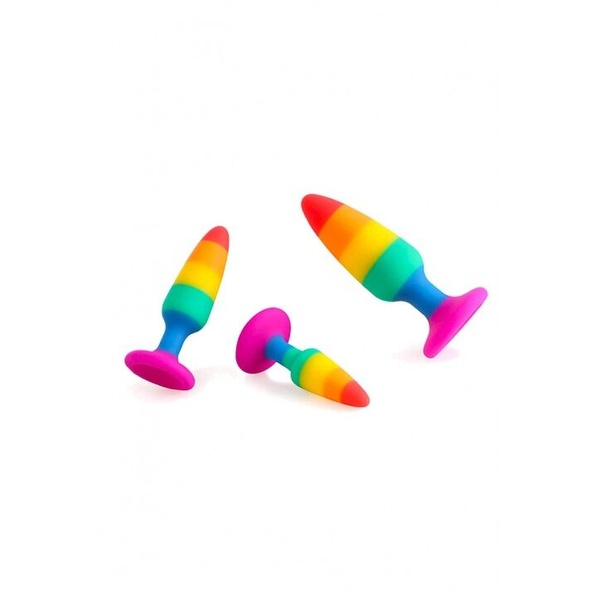 Силиконовая анальная пробка Wooomy Hiperloo Silicone Rainbow Plug L, диаметр 3,9 см, длина 13,1 см Радуга SO7434 SO7434 фото