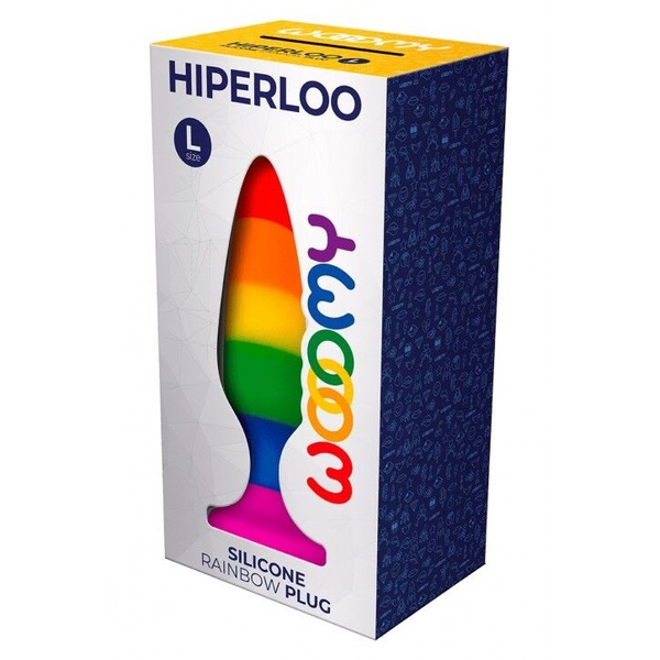 Силиконовая анальная пробка Wooomy Hiperloo Silicone Rainbow Plug L, диаметр 3,9 см, длина 13,1 см Радуга SO7434 SO7434 фото