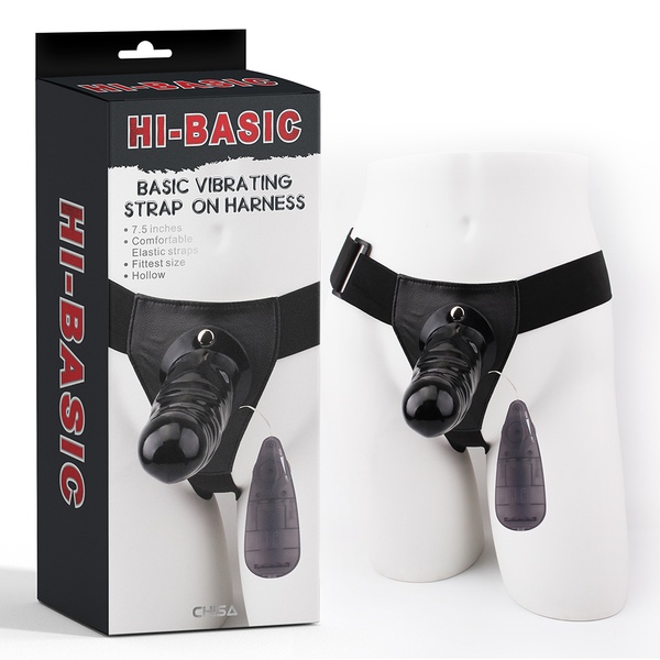 Страпон-фаллопротез з вібрацією Hi-Basic Vibrating Black Strap on Harn , CH30302