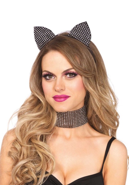 Набір кішечки зі стразами Leg Avenue Cat ear headband & choker set, широкий чокер та вушка , SO7952 SO7952 фото