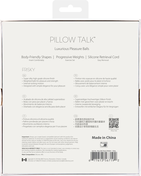 Розкішні вагінальні кульки PILLOW TALK - Frisky Teal з кристалом, діаметр 3,2 см, вага 49-75 гр Бірюзовий, SO2722 SO2722 фото