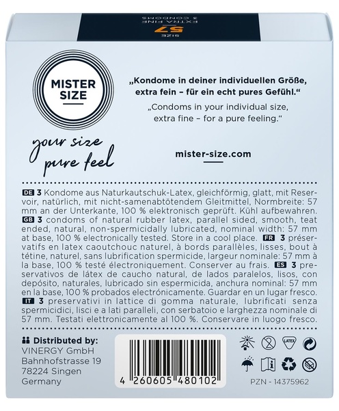 Презервативи Mister Size - pure feel - 57 (3 condoms), товщина 0,05 мм , SO8035