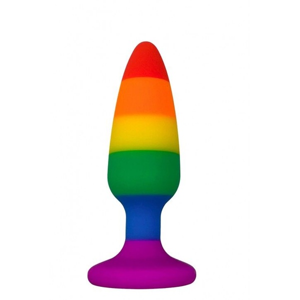 Силиконовая анальная пробка Wooomy Hiperloo Silicone Rainbow Plug M, диаметр 2,9 см, длина 11 см Радуга SO7435 SO7435 фото