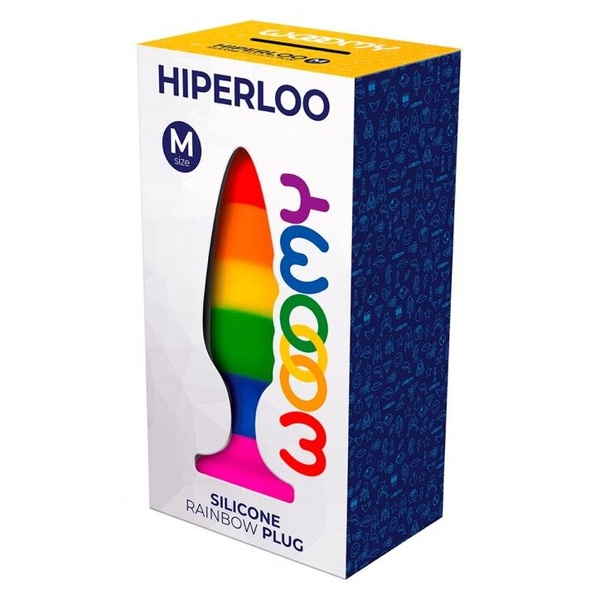 Силиконовая анальная пробка Wooomy Hiperloo Silicone Rainbow Plug M, диаметр 2,9 см, длина 11 см Радуга SO7435 SO7435 фото