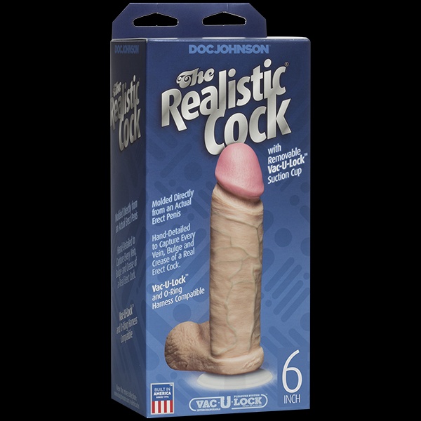 Фалоімітатор Doc Johnson The Realistic Cock 6 inch White - PVC, Vack-U-Lock, діаметр 4,3 см Тілесний, SO2788 SO2788 фото