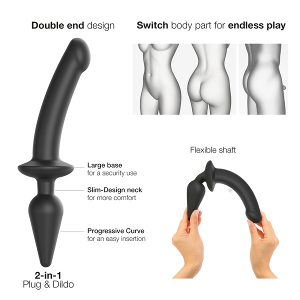 Анальна пробка з дилдо 2в1 Strap-On-Me SWITCH PLUG-IN DILDO Black S, діаметр 3,3/2,9 см , SO6826 SO6826 фото