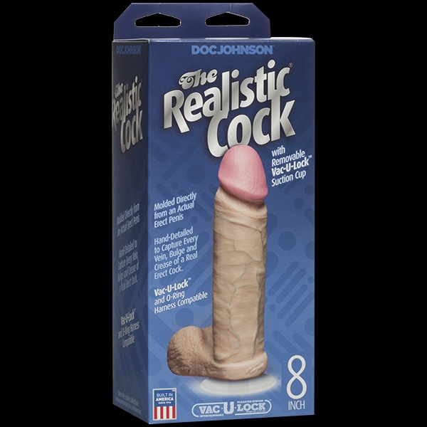 Фалоімітатор Doc Johnson The Realistic Cock 8 inch White - PVC, Vack-U-Lock, діаметр 5,1 см Тілесний, SO2789 SO2789 фото