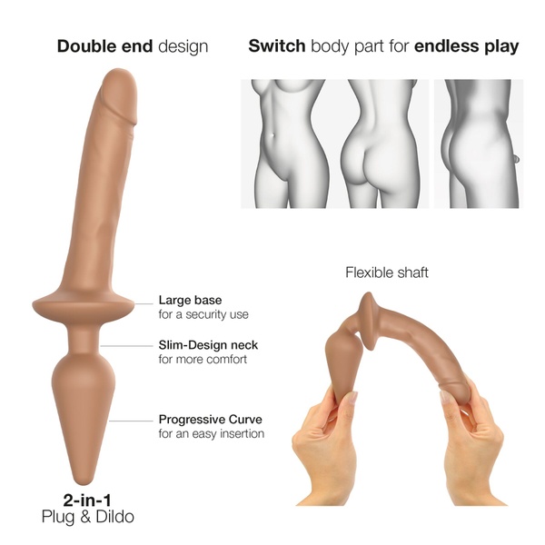 Анальна пробка з дилдо 2в1 Strap-On-Me SWITCH PLUG-IN REALISTIC DILDO Caramel S, діаметр 3,3/2,9 см , SO6827 SO6827 фото