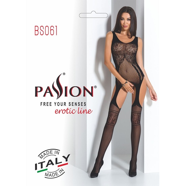 Бодістокінг Passion BS061 black, комбінезон, імітація панчіх Чорний, PBS061B PBS061B фото