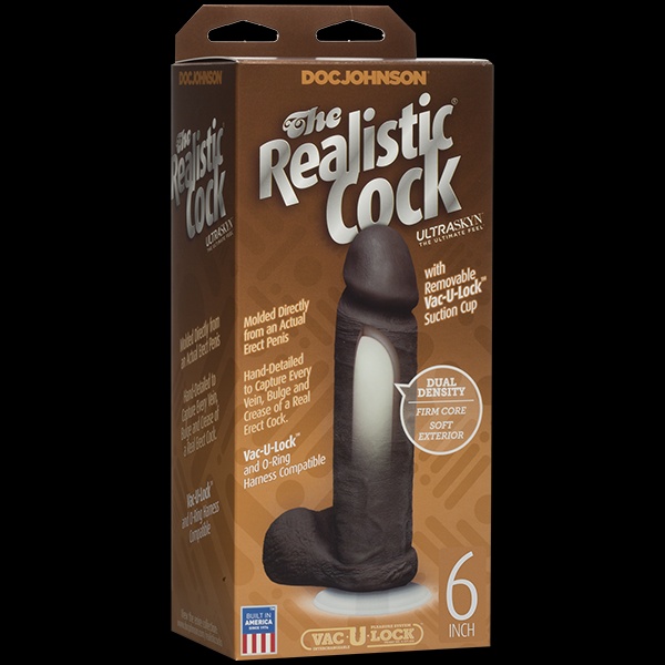 Фалоімітатор Doc Johnson The Realistic Cock 6 inch Black - ULTRASKYN, Vac-U-Lock, діаметр 4,3 см Коричневий, SO2790 SO2790 фото