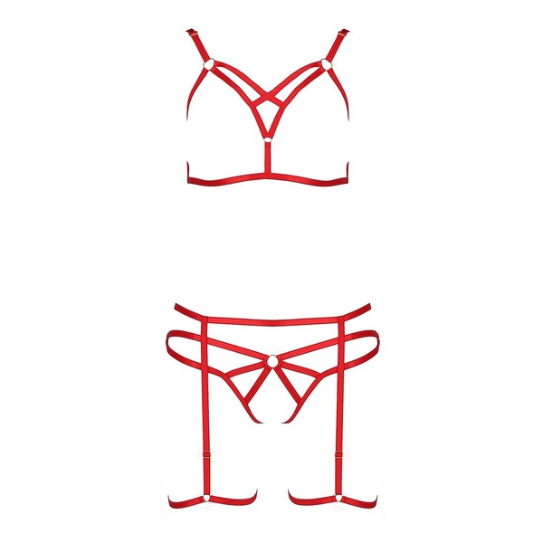 Комплект білизни Passion Exclusive MAGALI SET OpenBra L/XL, red, стрепи, ліф, трусики і пояс Червоний, PS23801 PS23801 фото