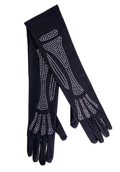 Перчатки со стразами Skeleton Bone Elbow Length Gloves от Rhinestone Leg Avenue, черные O\S , 2710