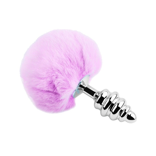 Металлическая анальная пробка Кроличий хвостик Alive Fluffy Twist Plug L Purple, диаметр 3,8 см SO6310