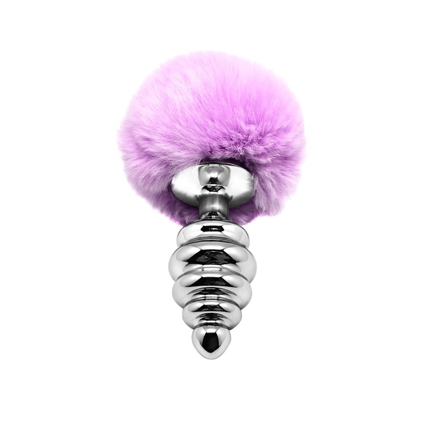 Металлическая анальная пробка Кроличий хвостик Alive Fluffy Twist Plug L Purple, диаметр 3,8 см SO6310