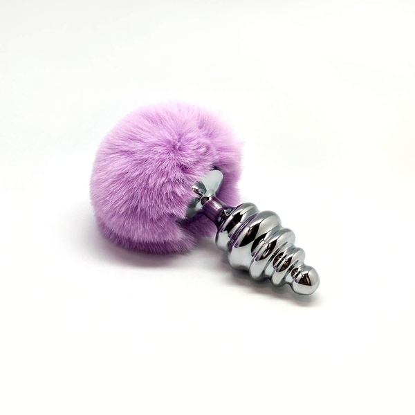 Металлическая анальная пробка Кроличий хвостик Alive Fluffy Twist Plug L Purple, диаметр 3,8 см SO6310