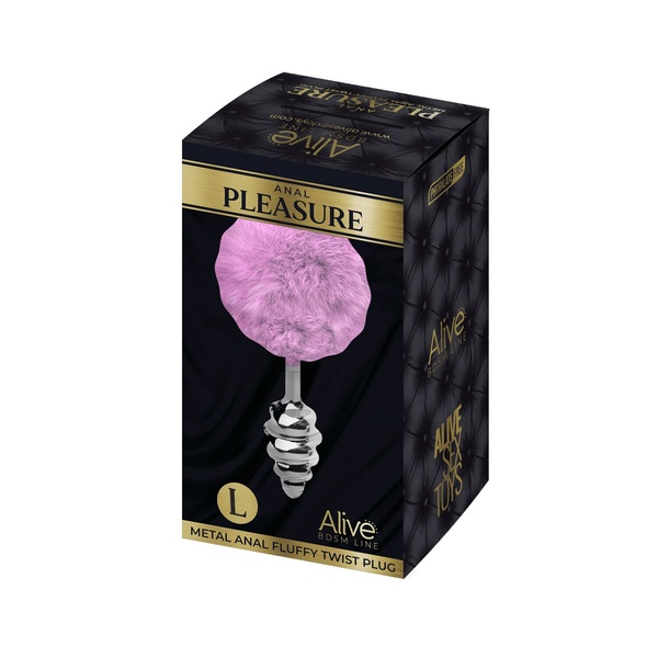 Металлическая анальная пробка Кроличий хвостик Alive Fluffy Twist Plug L Purple, диаметр 3,8 см SO6310