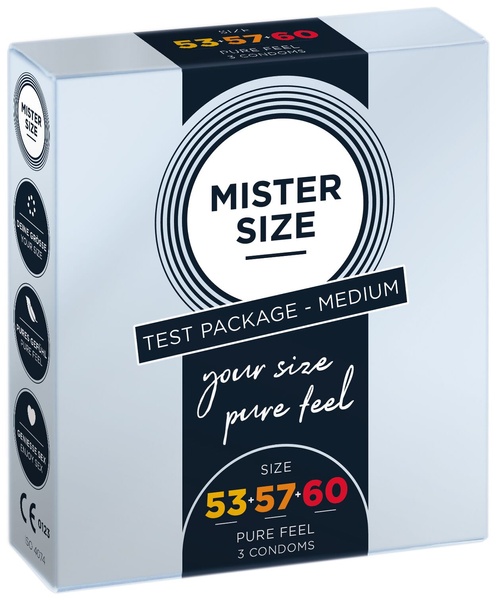 Набір презервативів Mister Size - pure feel - 53–57–60 (3 condoms), 3 розміри, товщина 0,05 мм , SO8040