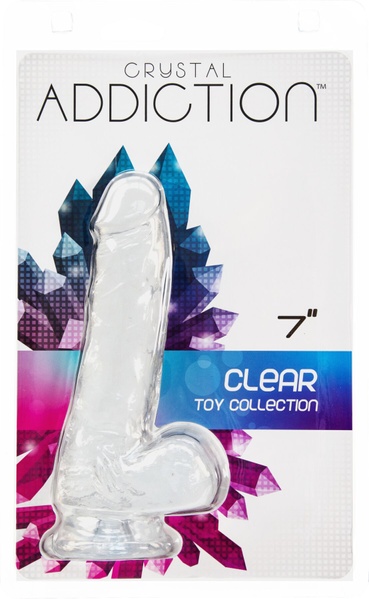 Прозорий фалоімітатор на присосці ADDICTION — Clear Dildo with Balls 7″, віброкуля в подарунок , SO5581 SO5581 фото