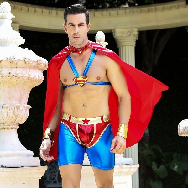 Чоловічий еротичний костюм супермена JSY "Готовий на все Стів" : плащ, портупея, шорти, манжети SO2292 фото