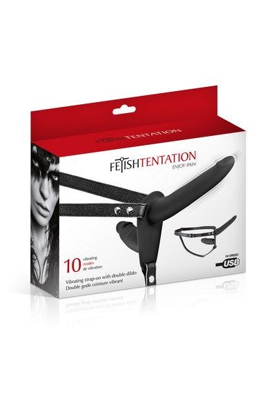 Подвійний страпон з вібрацією Fetish Tentation Vibrating Strap-On with Double Dildo Black , SO3748 SO3748 фото