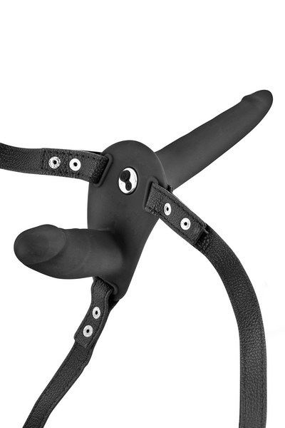 Подвійний страпон з вібрацією Fetish Tentation Vibrating Strap-On with Double Dildo Black , SO3748 SO3748 фото