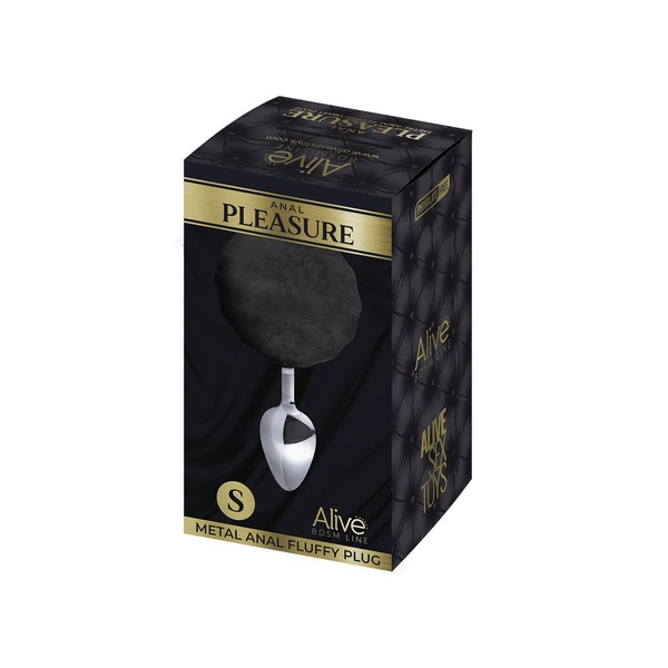 Металлическая анальная пробка Кроличий хвостик Alive Fluffy Plug S Black, диаметр 2,8 см SO6312