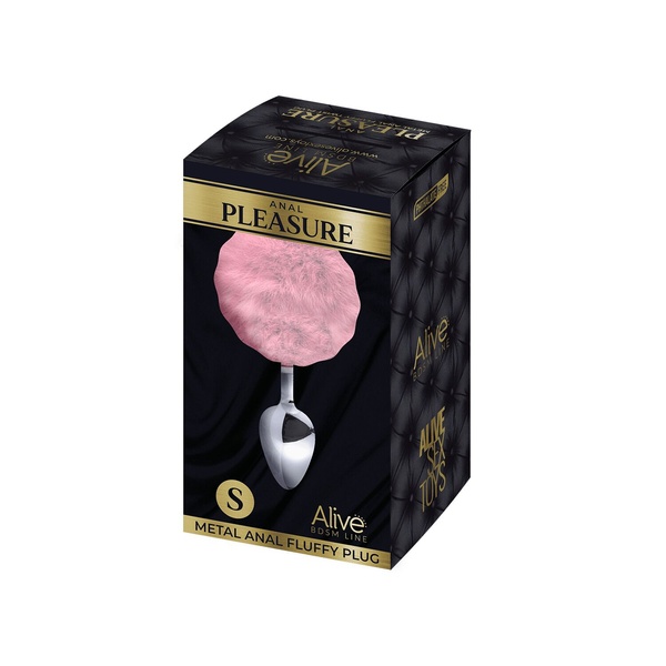 Металлическая анальная пробка Кроличий хвостик Alive Fluffy Plug S Pink, диаметр 2,8 см SO6313