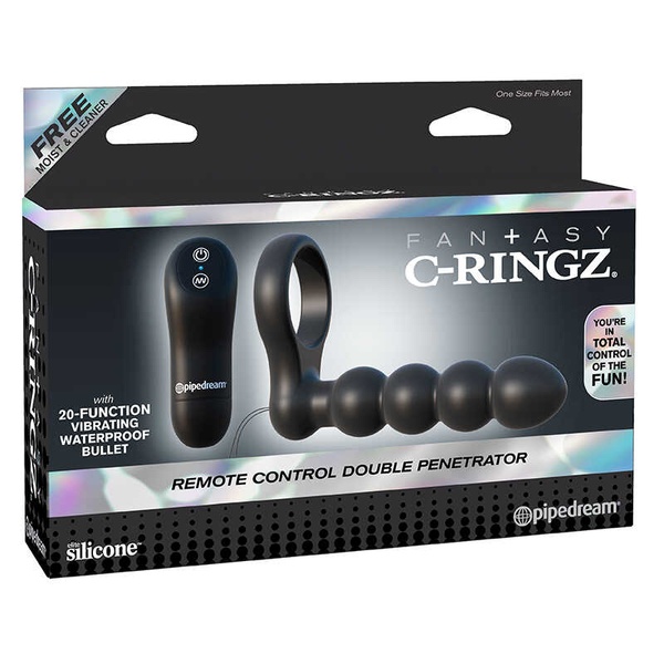 Насадка для подвійного проникнення Pipedream C-Ringz Remote Control Double Penetrator Dildo, Black, PD21530