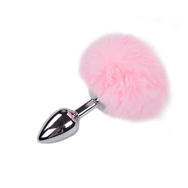 Металева анальна пробка Кролячий хвостик Alive Fluffy Plug S Pink, діаметр 2,8 см , SO6313