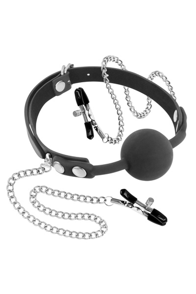 Кляп с силиконовым шариком и зажимами для сосков Fetish Tentation Gag Ball with Nipple Clamps SO4036 SO4036 фото