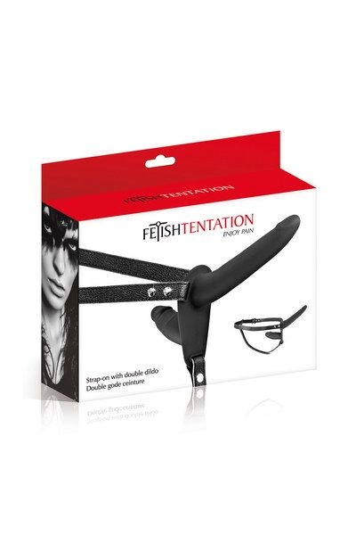 Подвійний страпон Fetish Tentation Strap-On with Double Dildo Black , SO3751 SO3751 фото