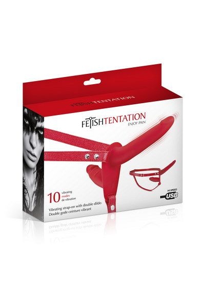 Подвійний страпон з вібрацією Fetish Tentation Vibrating Strap-On with Double Dildo Red , SO3752 SO3752 фото