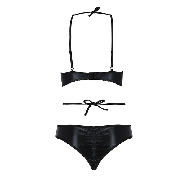 Комплект белья Passion Exclusive NAVEL SET S/M, black, трусики и лиф с элементами под латекс Черный PS24902 PS24902 фото