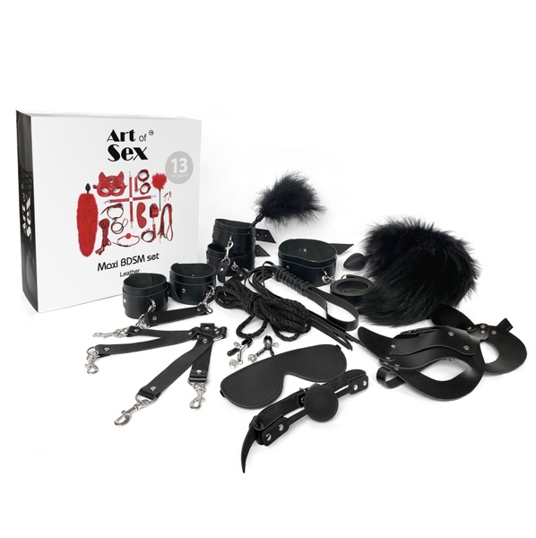 Набор Art of Sex - Maxi BDSM Set Leather, 13 предметов, натуральная кожа, Черный SO7139 SO7139 фото