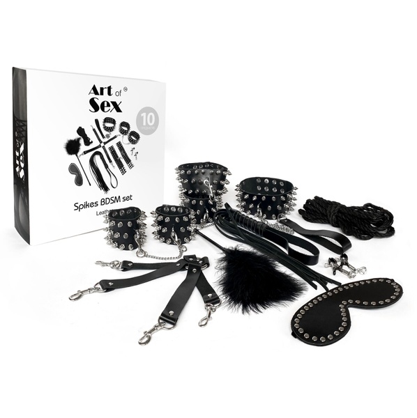 Набор Art of Sex - Spikes BDSM Set Leather, 10 предметов, натуральная кожа, Черный SO7140 SO7140 фото