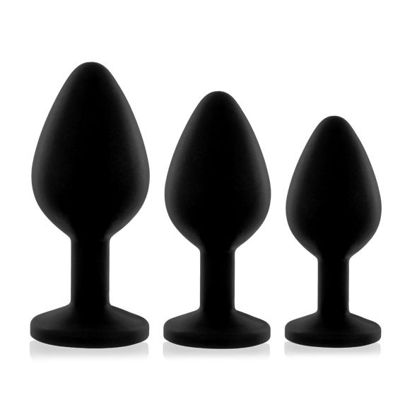 Набір силіконових анальних пробок із кристалом Rianne S: Booty Plug Set Black, діаметр 2,7см, 3,5см, , SO3889 SO3889 фото