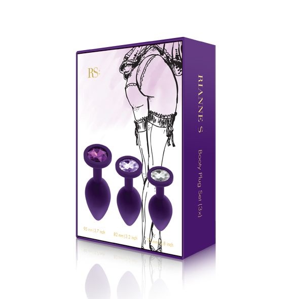 Набір силіконових анальних пробок із кристалом Rianne S: Booty Plug Set Purple, діаметр 2,7см, 3,5см , SO3908 SO3908 фото