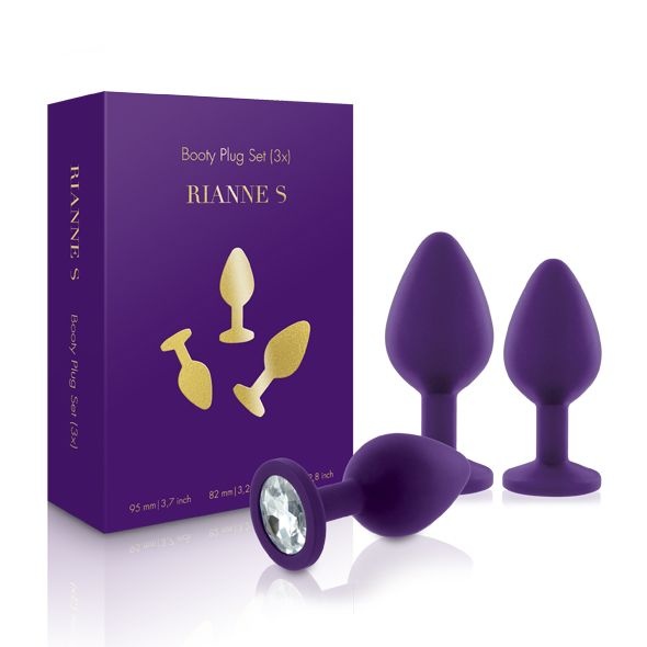 Набір силіконових анальних пробок із кристалом Rianne S: Booty Plug Set Purple, діаметр 2,7см, 3,5см , SO3908 SO3908 фото