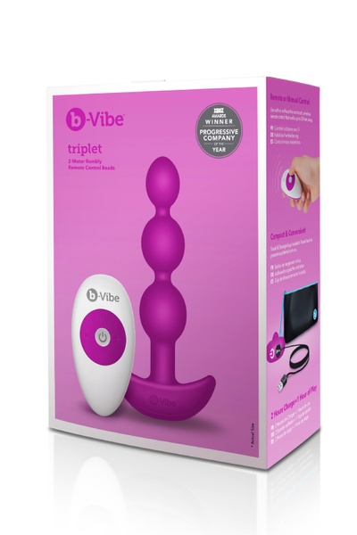 Анальні кульки з пультом, 2 мотори B-Vibe TRIPLET ANAL BEADS, фуксія, BV-005 FUC