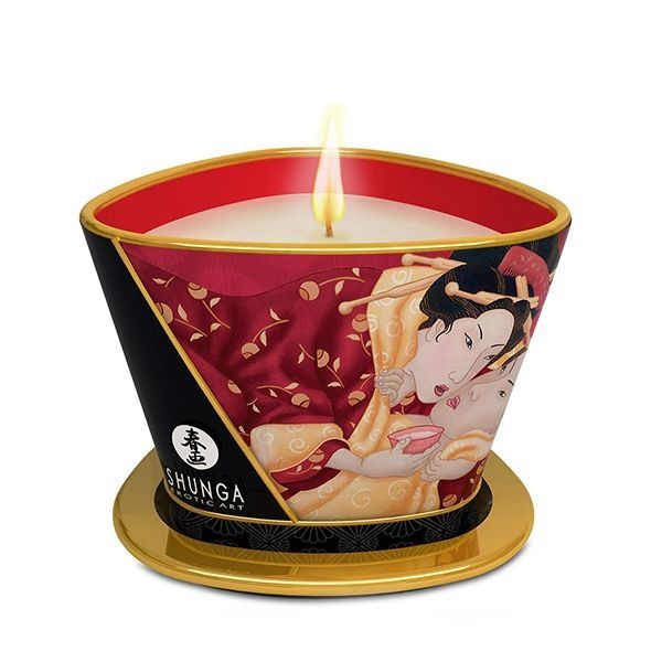 Масажна свічка Shunga Massage Candle – Sparkling Strawberry Wine (170 мл) з афродизіаками , SO2513 SO2513 фото