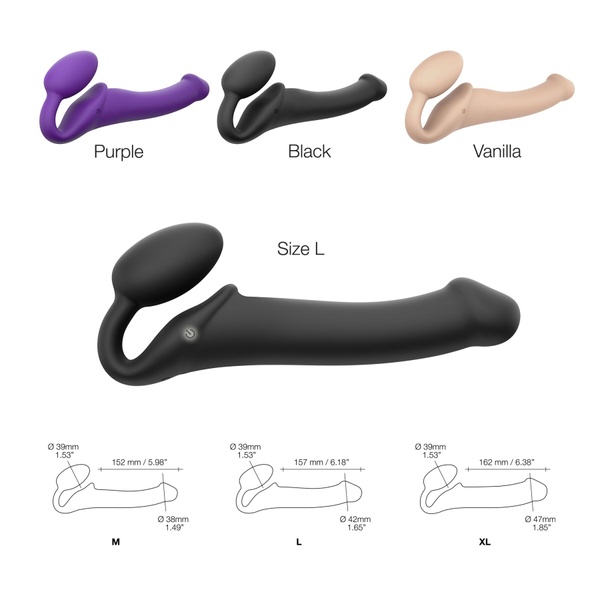 Безремневой страпон с вибрацией Strap-On-Me Vibrating Black L, диаметр 3,7см, пульт ДУ, регулируемый SO3829 SO3829 фото