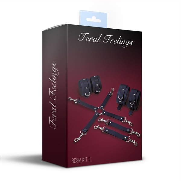 Набір для БДСМ 3 в 1 Feral Feelings BDSM Kit 3 Black, black, наручники, поножі, хрестовина , SO8269 SO8269 фото