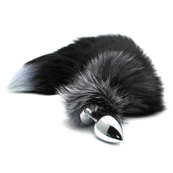 Металева анальна пробка Лисячий хвіст Alive Black And White Fox Tail L, діаметр 3,9 см, SO6323