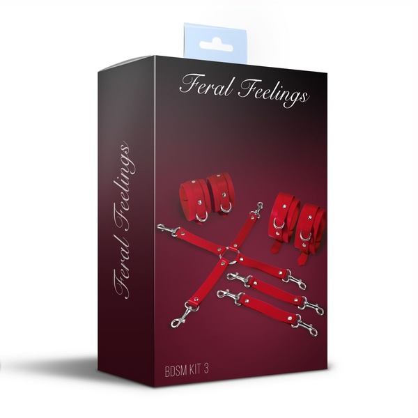 Набір для БДСМ 3 в 1 Feral Feelings BDSM Kit 3 Red, red, наручники, поножі, хрестовина , SO8270 SO8270 фото