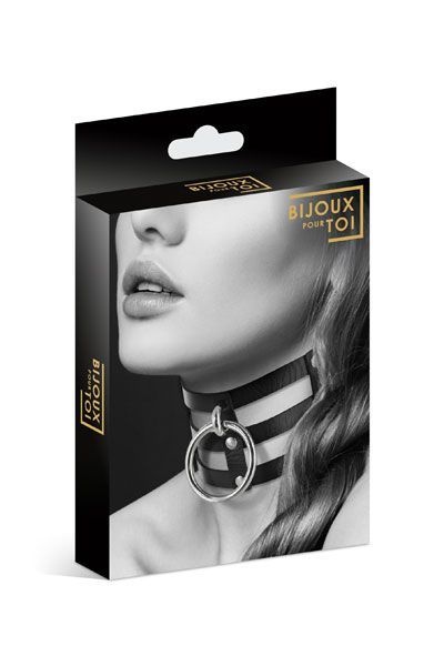 Чокер потрійний з кільцем для повідця Bijoux Pour Toi - FETISH, екошкіра Чорний, SO1886 SO1886 фото