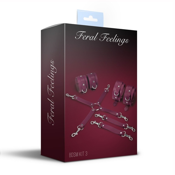 Набір для БДСМ 3 в 1 Feral Feelings BDSM Kit 3 Burgundy, burgundy, наручники, поножі, хрестовина , SO8271 SO8271 фото